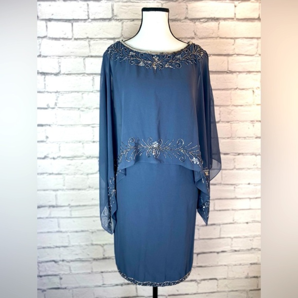 J Kara Gray Beaded Boat Neck Caplet Dress size 4 NWT Formal Mother of the Bride